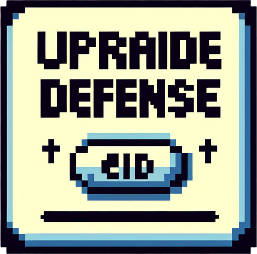 genera un boton que diga "UPGRADE DEFENSE" en pixel art.
Single Game Texture.  In-Game asset.  2d.  Blank background.  High contrast.  No shadows