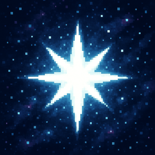 White star of the universe in Pixel Art style