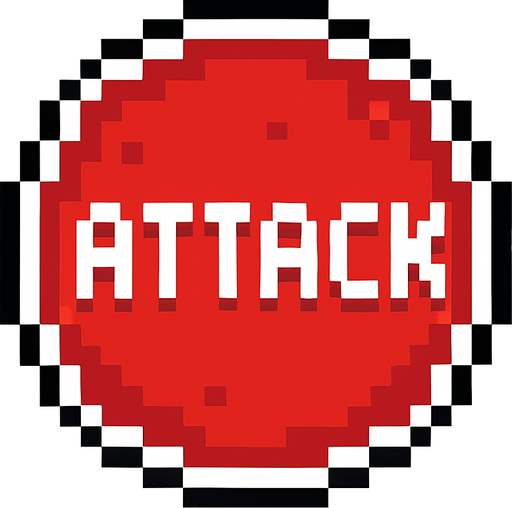 Пиксельная круглая кнопка атаки.
In-Game asset.  2d.  High contrast.  No shadows