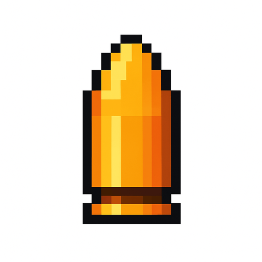 Una solo bala pixelar.
In-Game asset.  2d.  High contrast.  No shadows