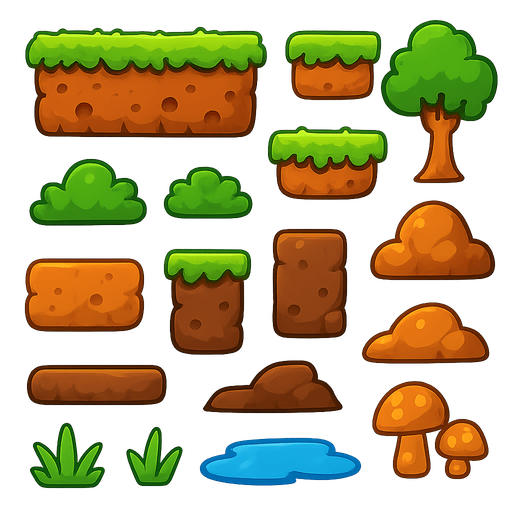 pack Terrain assets for platform game, HD colors.
In-Game asset.  2d.  High contrast.  No shadows