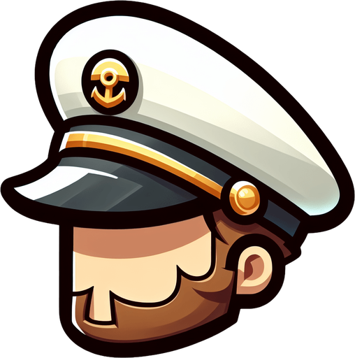 A captain’s hat. Side profile. Cartoon.
Single Game Texture.  In-Game asset.  2d.  Blank background.  High contrast.  No shadows