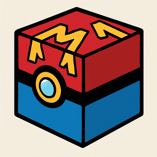 make a cube but like a pokeball and  make it the legendary one make with red and golden and blue but do diffrently.
In-Game asset.  2d.  High contrast.  No shadows