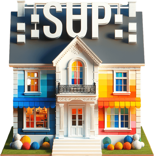 House from the front facing the screen with big sign above it have description "SHOP", Hd colors