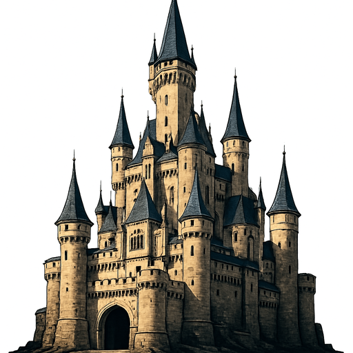 realistic majestic castle.
In-Game asset.  2d.  High contrast.  No shadows