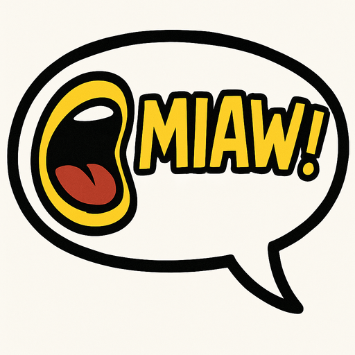 Simple cartoon speech bubble with big open mouth icon and uppercase lettering 'MIAW!'. Bubble tail on the right.
Single Game Texture.  In-Game asset.  2d.  Blank background.  High contrast.  No shadows