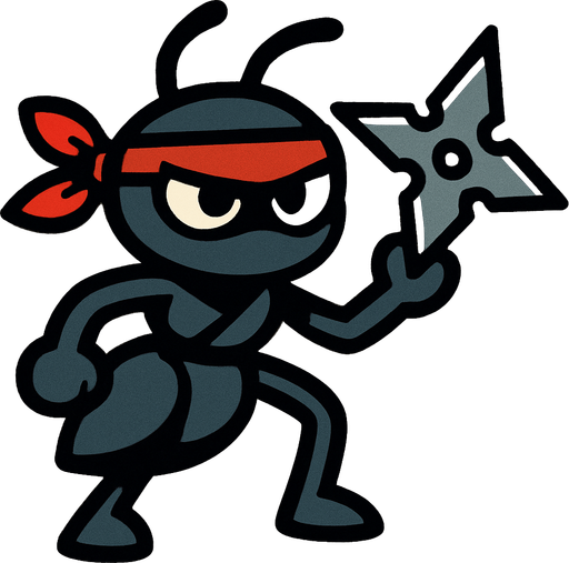 elinde shuriken olan ninja karınca.
In-Game asset.  2d.  High contrast.  No shadows