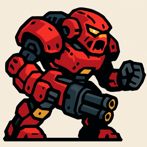 Aggressive strong big robot 2d game right side.
In-Game asset.  2d.  High contrast.  No shadows