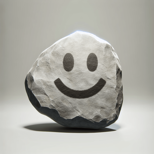 a rock with a smiley face on it.
Single Game Texture. In-Game asset. 2d. Blank background. High contrast. No shadows.