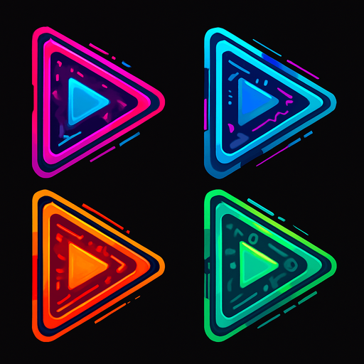 Setting buttons shapes as Triangle pointing to the right. HD colors. cyberpunk. Abstract. Different colors.
In-Game asset.  2d.  High contrast.  No shadows