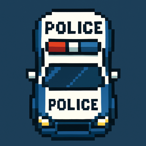 coche de policia hecho con pixeles con perspectiva desde arriba
In-Game asset.  2d.  High contrast.  No shadows