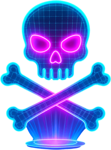 neon cyberpunk anime 3d hologram glowing projection poison symbol flat head on