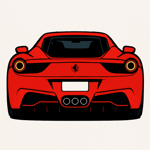 Arkası dönük Ferrari.
In-Game asset.  2d.  High contrast.  No shadows