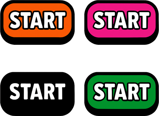 pack of Start game button.
In-Game asset.  2d.  High contrast.  No shadows