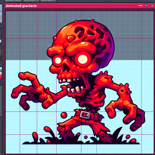 make a red animation style zombie but not realistic.
Single Game Texture. In-Game asset. 2d. Blank background. High contrast. No shadows.