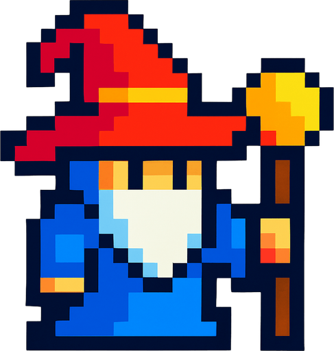 mago pixel art
In-Game asset.  2d.  High contrast.  No shadows