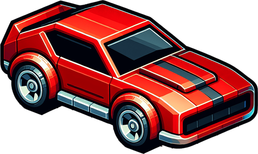 Red car 2D.
Single Game Texture. In-Game asset. 2d. Blank background. High contrast. No shadows.