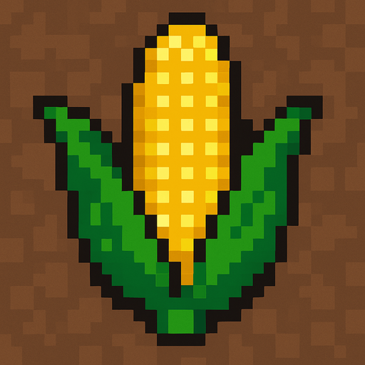 Corn 2d pixilated topdown.
In-Game asset.  2d.  High contrast.  No shadows