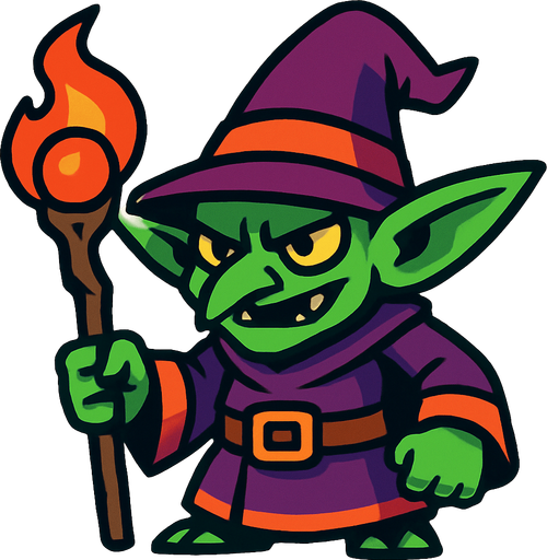 büyücü goblin.
In-Game asset.  2d.  High contrast.  No shadows