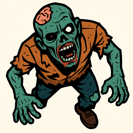 Üstten görünümlü zombi.
In-Game asset.  2d.  High contrast.  No shadows