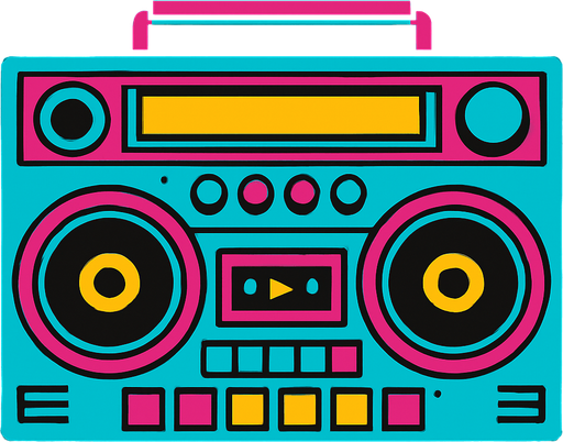 A boombox stereo. Top down view.  80s arcade machine graphics..
In-Game asset.  2d.  High contrast.  No shadows