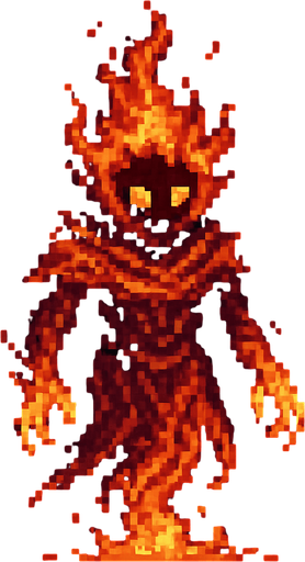Ateş ruhu karakteri dark souls style 2d pixel art.
In-Game asset.  2d.  High contrast.  No shadows