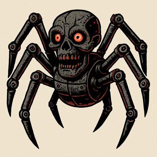 creepy animatronic spider.
In-Game asset.  2d.  High contrast.  No shadows