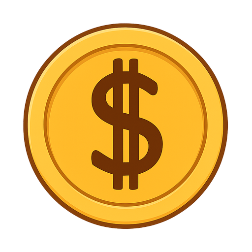 Do a money coin. No background. Transparent background. Blank background. No shadows. 2d. In-Game asset. flat
