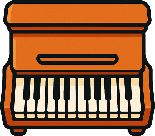 top view piano.
In-Game asset.  2d.  High contrast.  No shadows