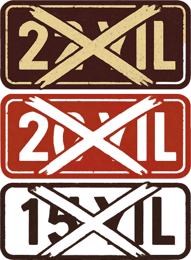 "22 Yıl" bordo renk
"20 Yıl" kırmızı renk
"15 Yıl" beyaz renk 
şeklinde bir görsel oluştur , üstü X şeklinde olsun . retro temada olsun !.
In-Game asset.  2d.  High contrast.  No shadows. 2