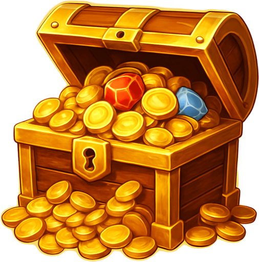 Crea un asset para el símbolo 'S' (Scatter) de Megaways: un Cofre del Tesoro o Bolsa de Dinero.
Un cofre del tesoro abierto, desbordando monedas de oro y joyas, o una bolsa de dinero con el signo '$'. Debe ser visualmente atractivo y sugerir una recompensa. Colores dorados, marrones y brillantes. Estilo de casino de aventura. Fondo transparente. Símbolo de bonificación.
In-Game asset.  2d.  High contrast.  No shadows