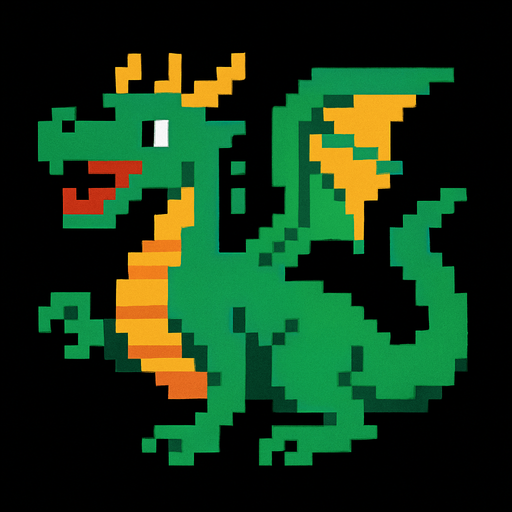 Dragon 8 bit.
In-Game asset.  2d.  High contrast.  No shadows