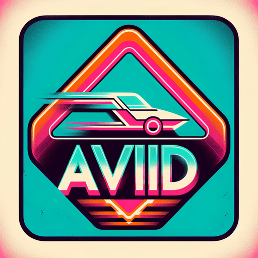 retro sign that says "avoid" with an flying car symbol in neon colors.
Single Game Texture. In-Game asset. 2d. Blank background. High contrast. No shadows.