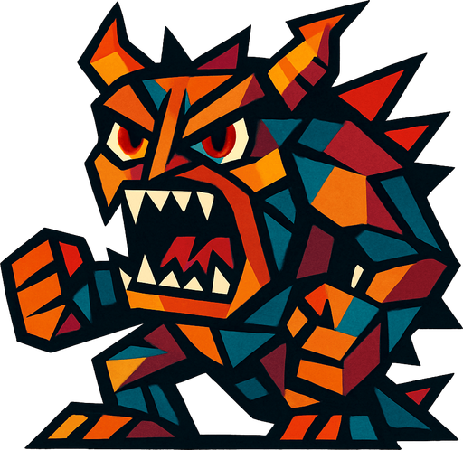 Aşırı kızgın, kübizm tarzında bir canavar çiz..
In-Game asset.  2d.  High contrast.  No shadows