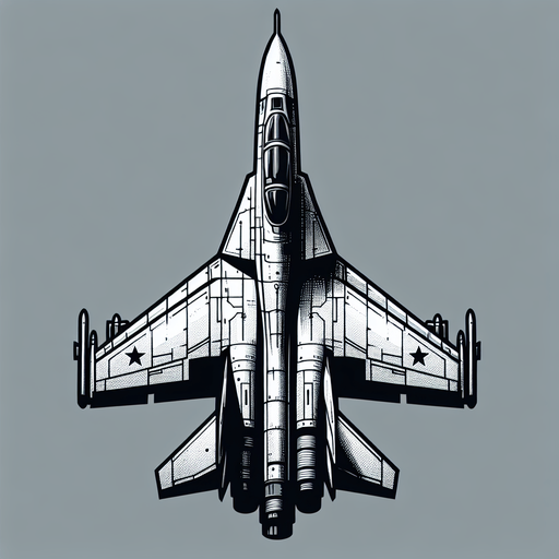A Soviet fighter jet, facing down.
Single Game Texture.  In-Game asset.  2d.  Blank background.  High contrast.  No shadows