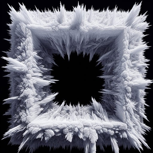 frame made of sharp ice, it fill the complete screen, in the center is black only