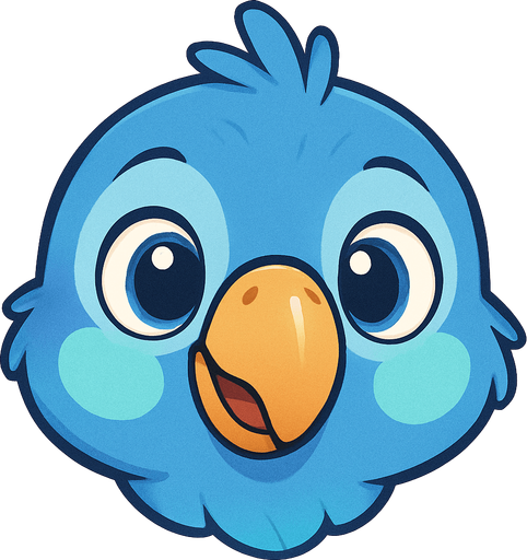 Blue cartoon baby parrot face.