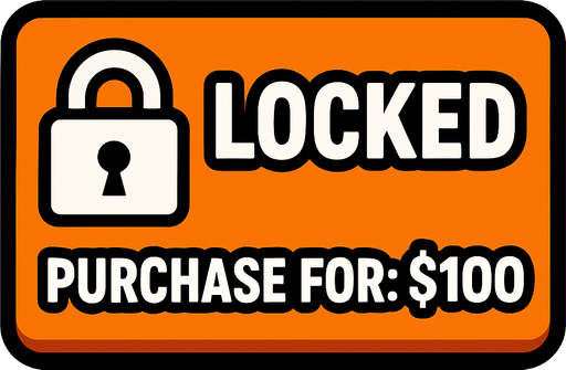 Padlock button that says *locked* Purchase for: $100.
In-Game asset.  2d.  High contrast.  No shadows