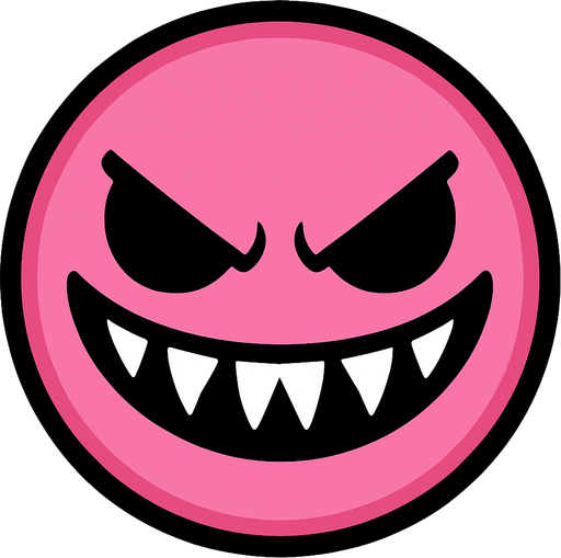 A pink ball with a evil smile.
In-Game asset.  High contrast.  No shadows