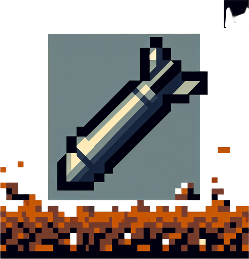 an 8-bit missile pointing downward.
Single Game Texture. In-Game asset. 2d. Blank background. High contrast. No shadows.