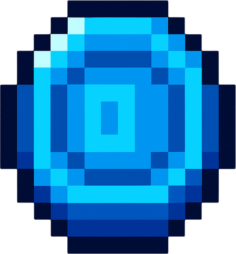 3x3 pixel blue coin.
In-Game asset.  2d.  High contrast.  No shadows. Pixel art. retro arcade