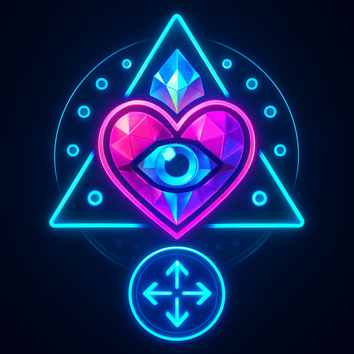 Neon cyberpunk mobile game button magic gemstone crystal sigil eyeball heart triangle topdown flat 3d 2d hologram futuristic glowing occult chic