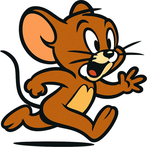 çizgi filmdeki fare jerry kaçıyor.
In-Game asset.  2d.  High contrast.  No shadows