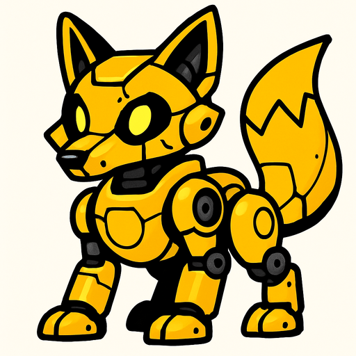 Fox robot amarillo.
In-Game asset.  2d.  High contrast.  No shadows