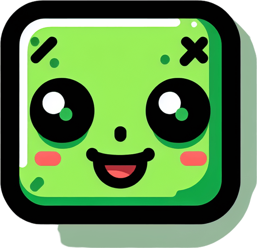 Perfectly square bright green zombie head with cute happy face. Cartoon style. spooky art style. Simple vector style. No Shadows