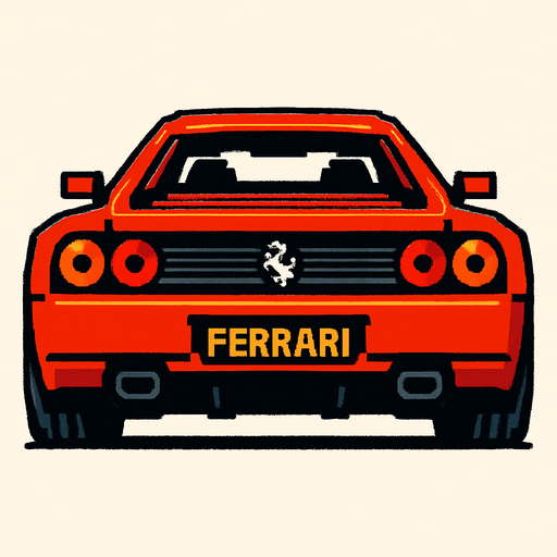 Arkası dönük Ferrari.
In-Game asset.  2d.  High contrast.  No shadows