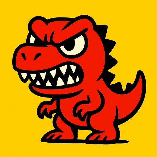 sevimli bir dinazor olsun ancak açık kırmızı ve dişleri olan azcık da kızgın olsun.
High contrast.  No shadows