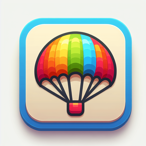 parachute. multicoloured. cartoon style..
Single Game Texture. In-Game asset. 2d. Blank background. High contrast. No shadows.