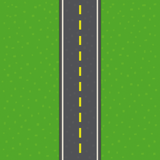 road with yellow lines 
Let there be a large land area on both sides of the road but pixel art style

. Bacground is green. No shadows. 2d. In-Game asset. flat
