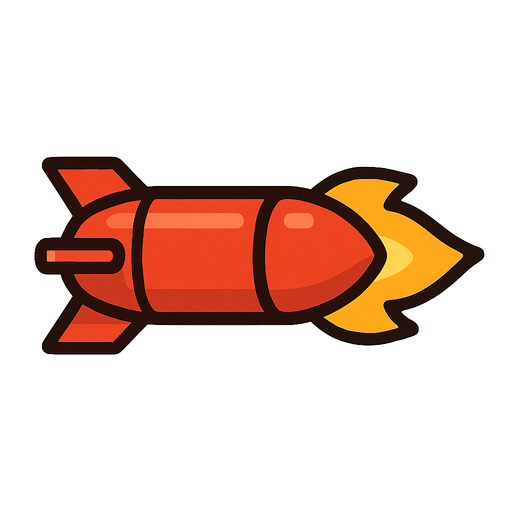 horizontal rocket bullet.
In-Game asset.  2d.  High contrast.  No shadows